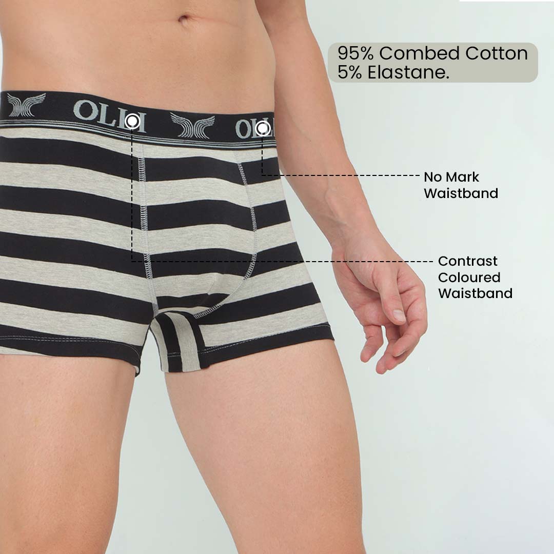 Men's Super Combed Cotton Black and Grey Mel Trunk