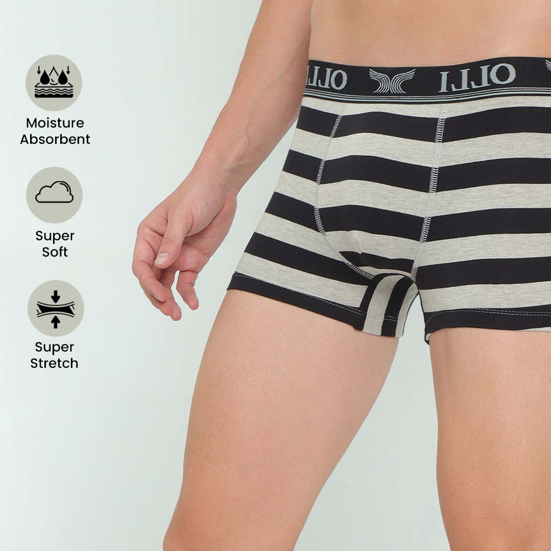 Men's Super Combed Cotton Black and Grey Mel Trunk