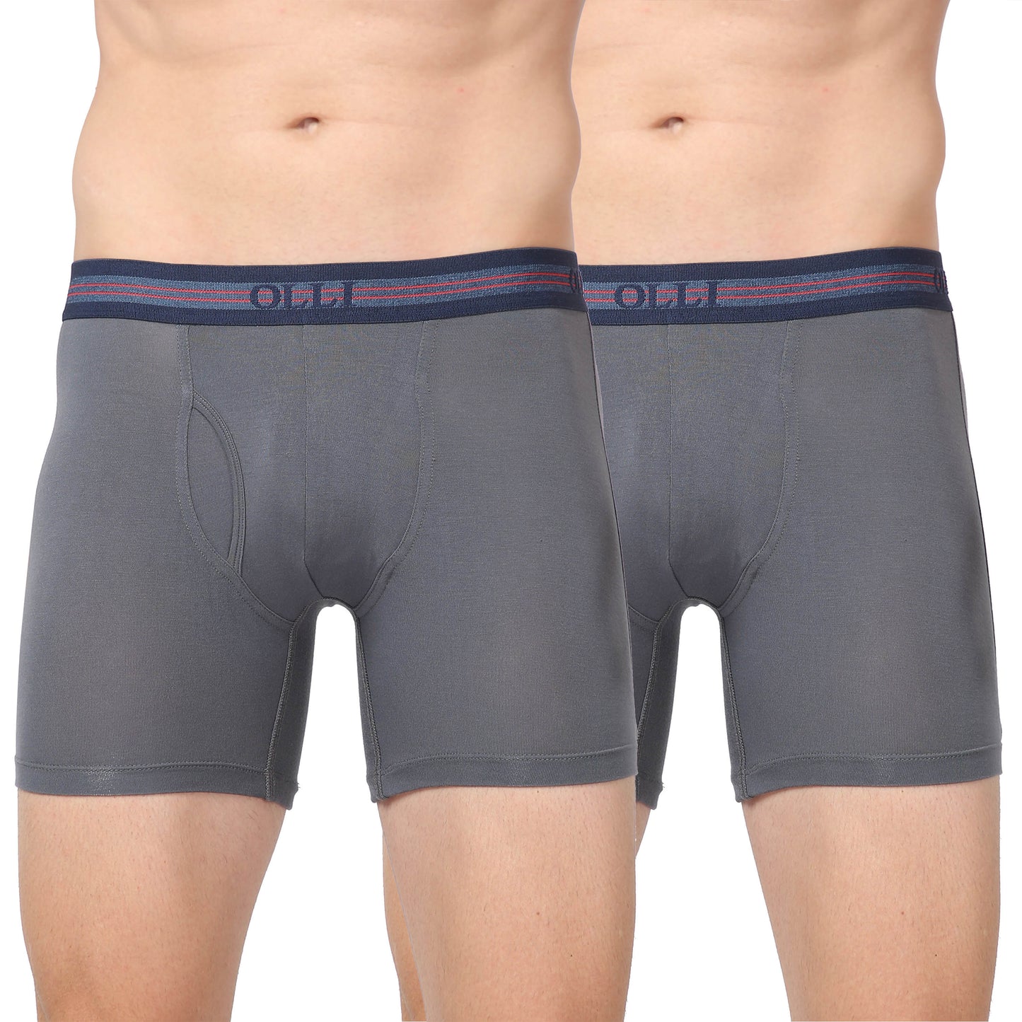 Men's Grey Micro Modal Elastane Stretch Boxer Brief (Pack of 2)