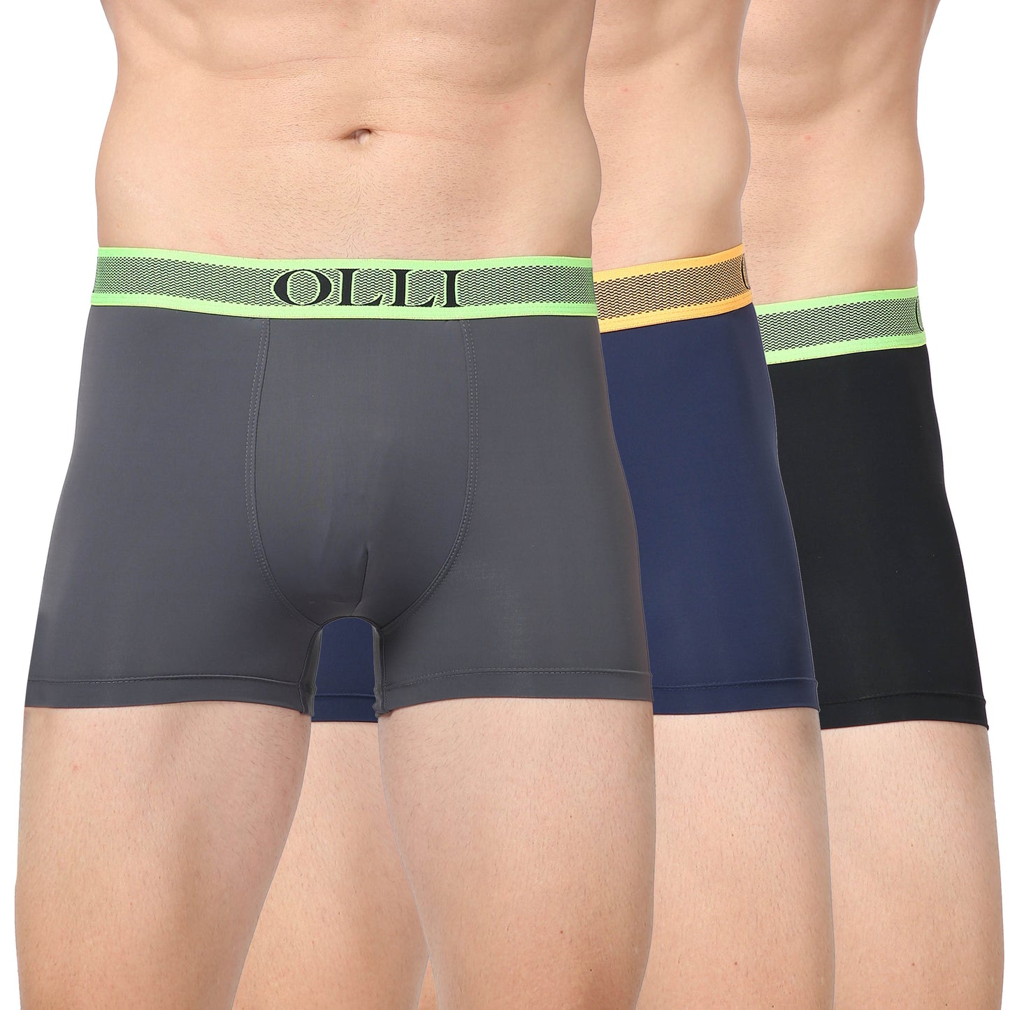 Men's Grey, Navy & Black Microfiber Polyamide Elastane Stretch Trunk (Pack of 3)