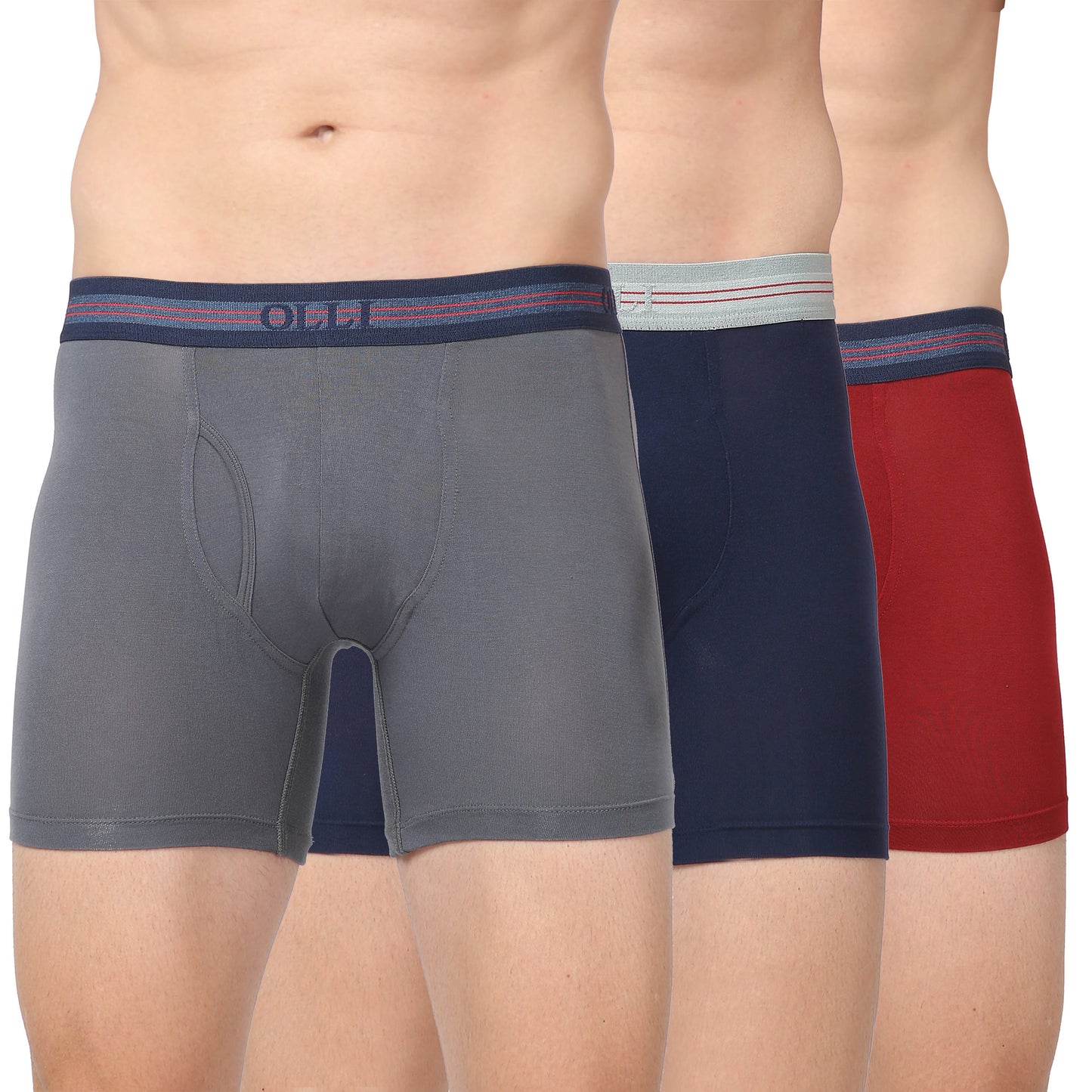 Men's Grey, Navy & Rust Micro Modal Elastane Stretch Boxer Brief (Pack of 3)