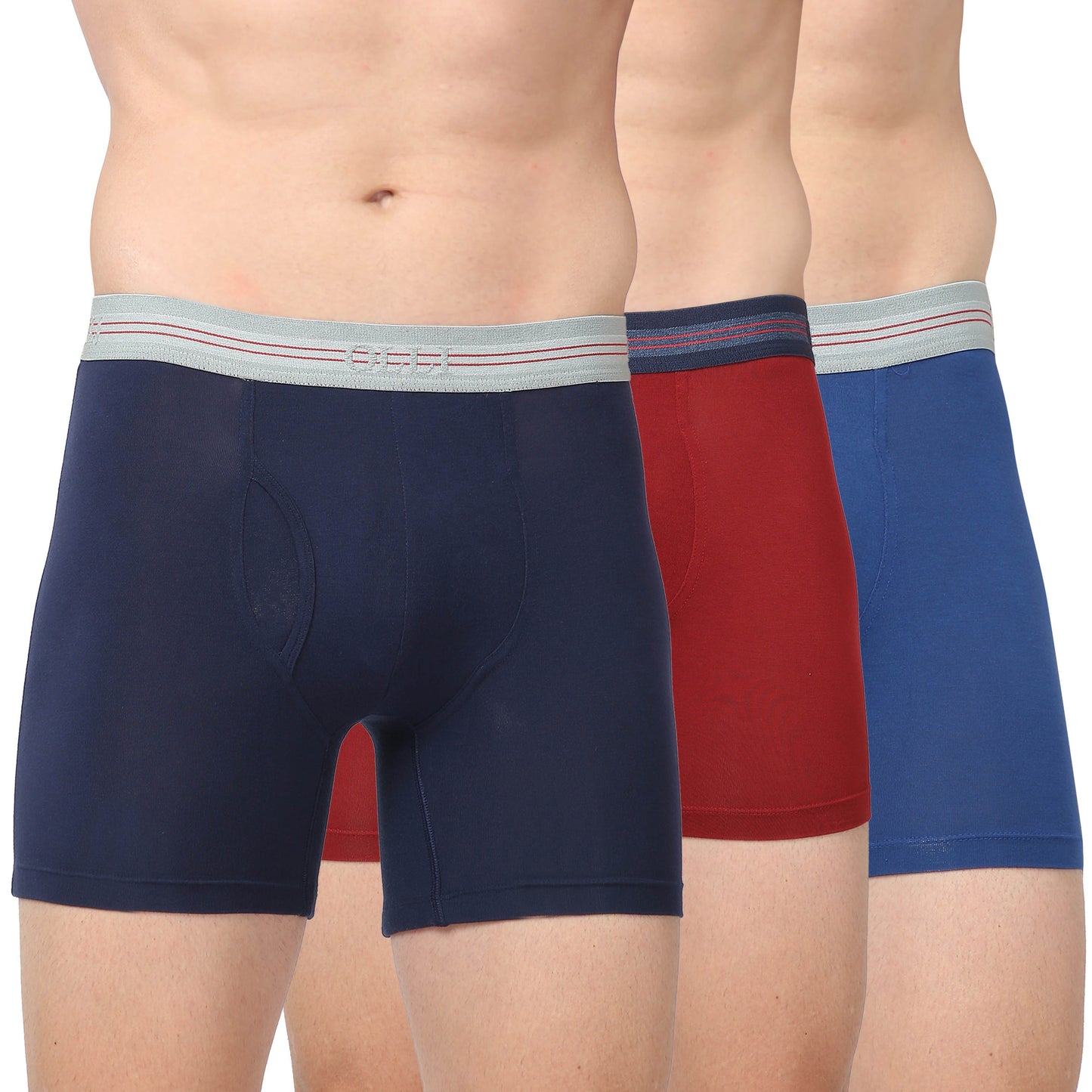 Men's Navy,Rust & Blue Micro Modal Elastane Stretch Boxer Brief (Pack of 3)