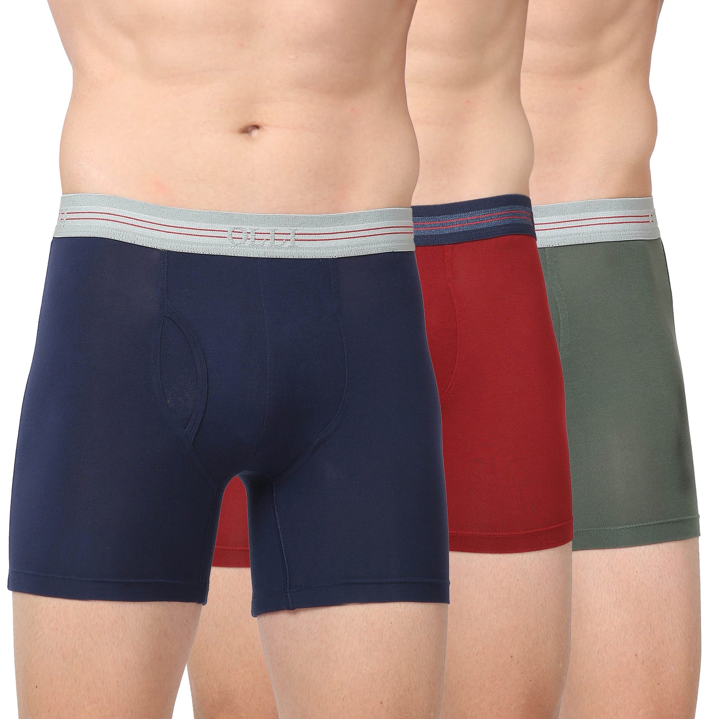 Men's Navy, Rust & Olive Micro Modal Elastane Stretch Boxer Brief (Pack of 3)