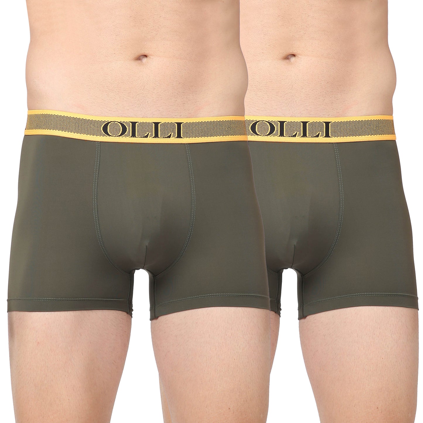 Men's Olive Microfiber Polyamide Elastane Stretch Trunk (Pack of 2)
