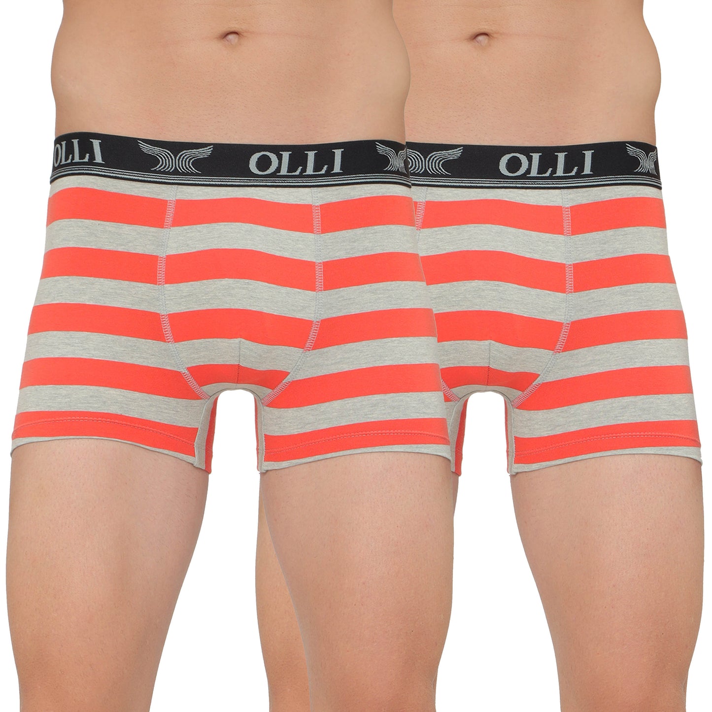 Men's Orange & Grey Mel Super Combed Cotton Rib Solid Trunk (Pack of 2)