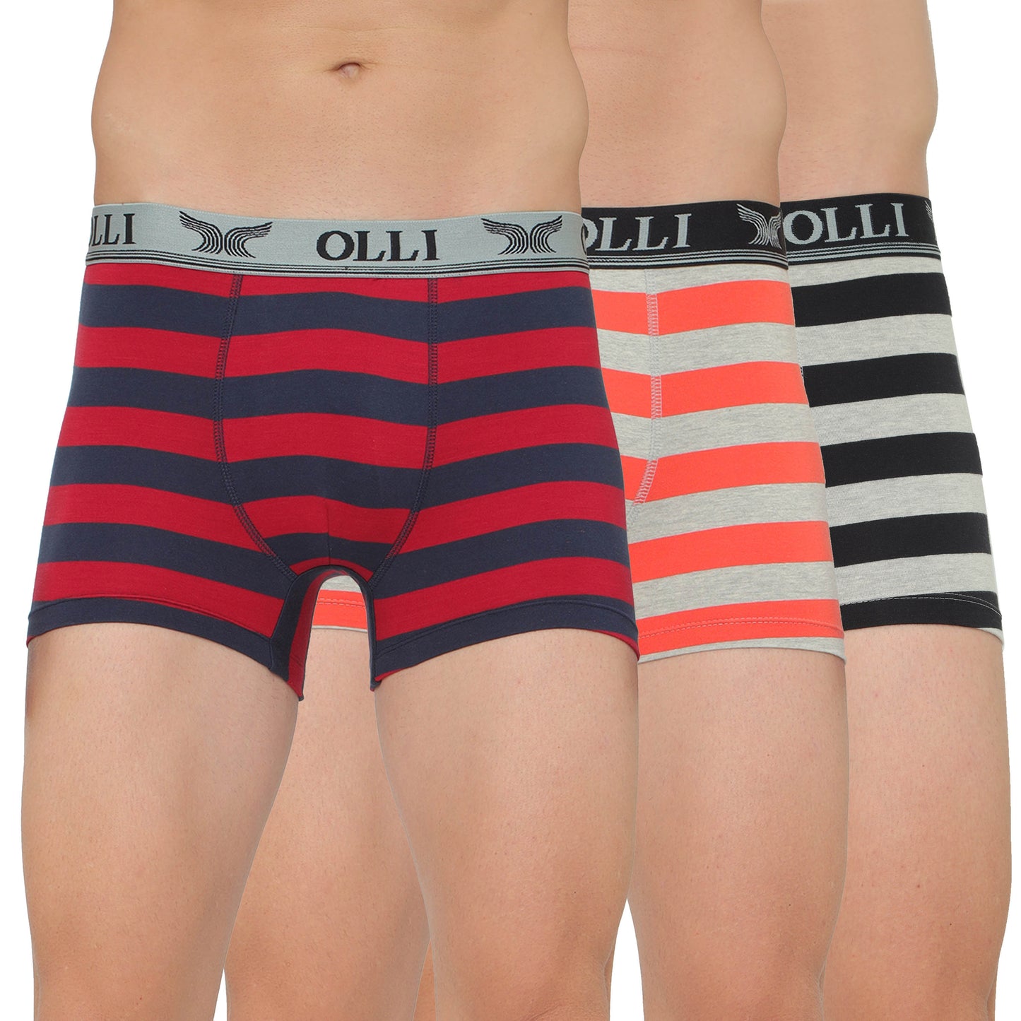 Men's Maroon, Orange & Black Super Combed Cotton Rib Solid Trunk (Pack of 3)