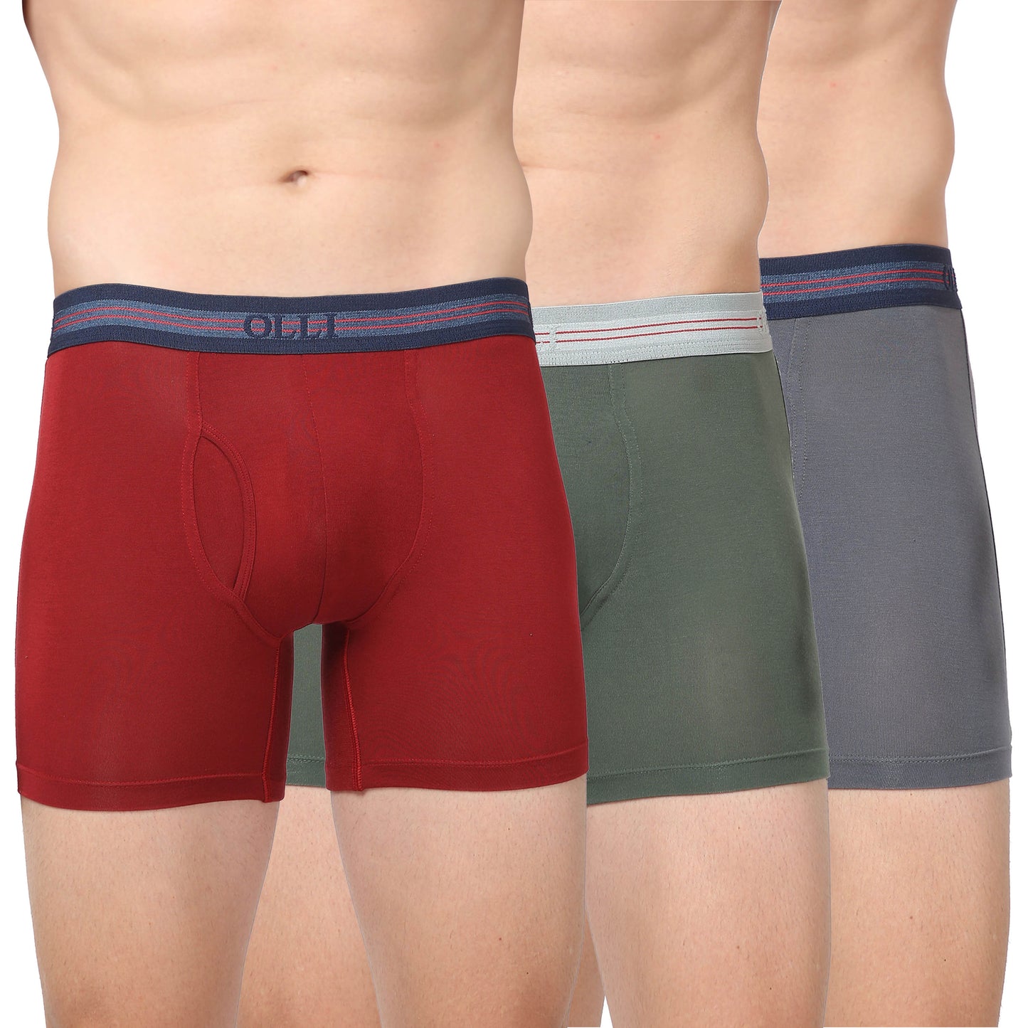 Men's Rust, Olive & Grey Micro Modal Elastane Stretch Boxer Brief (Pack of 3)