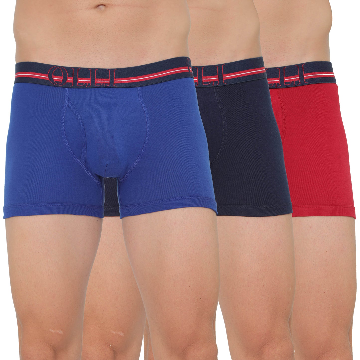 Men's Swiss Blue, Navy & Red Super Combed Cotton Solid Trunk (Pack of 3)