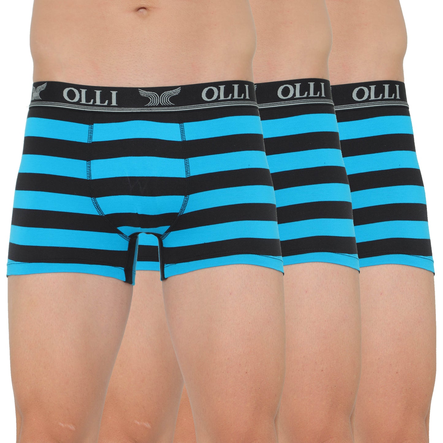Men's Turquoise & Black Super Combed Cotton Rib Solid Trunk (Pack of 3)