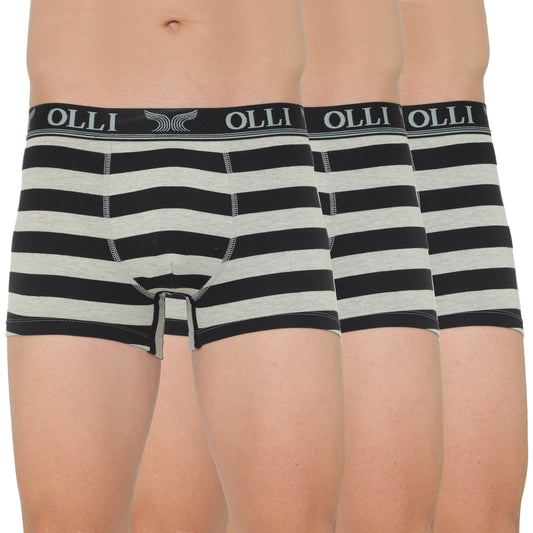 Men's Black & Grey Mel Super Combed Cotton  Rib Solid Trunk (Pack of 3)