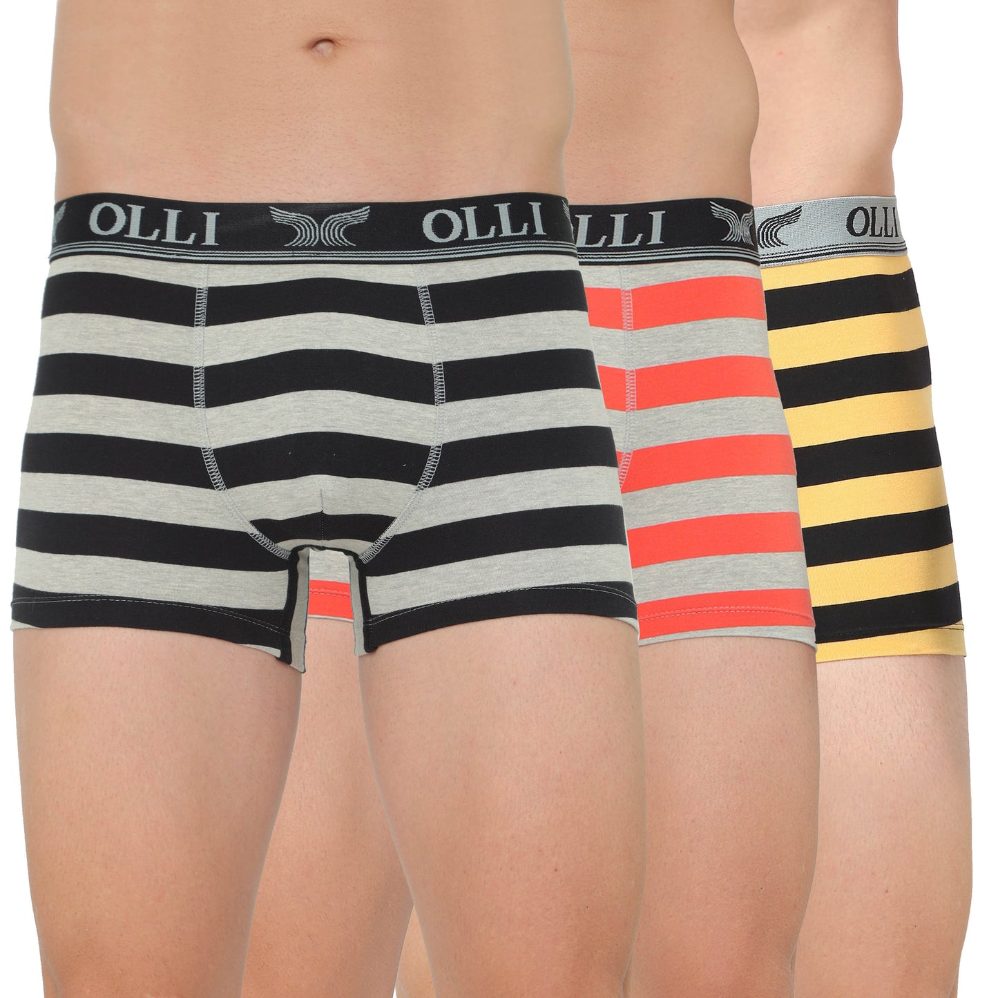 Men's Black, Orange & Yellow Super Combed Cotton Rib Solid Trunk (Pack of 3)