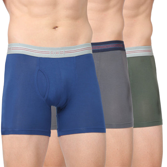 Men's Blue, Grey & Olive Micro Modal  Elastane Stretch Boxer Brief (Pack of 3)