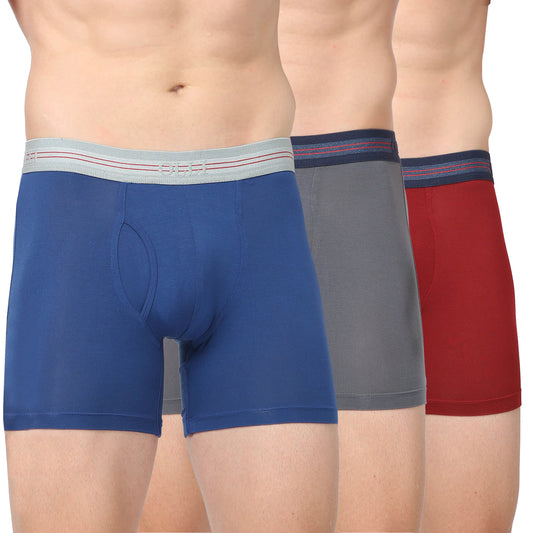 Men's Blue, Grey & Rust Micro Modal  Elastane Stretch Boxer Brief (Pack of 3)