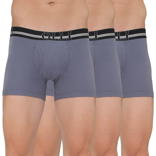 Men's Grey Super Combed Cotton  Rib Solid Trunk (Pack of 3)