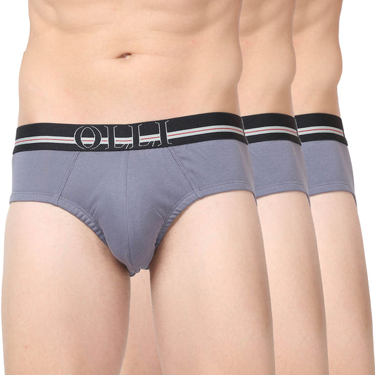 Men's Grey Super Combed Cotton  Rib Solid Brief (Pack of 3)