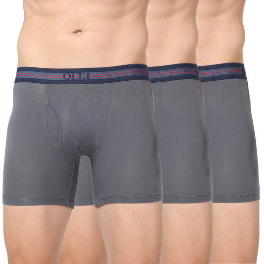 Men's Grey Micro Modal Elastane Stretch Boxer Brief (Pack of 3)