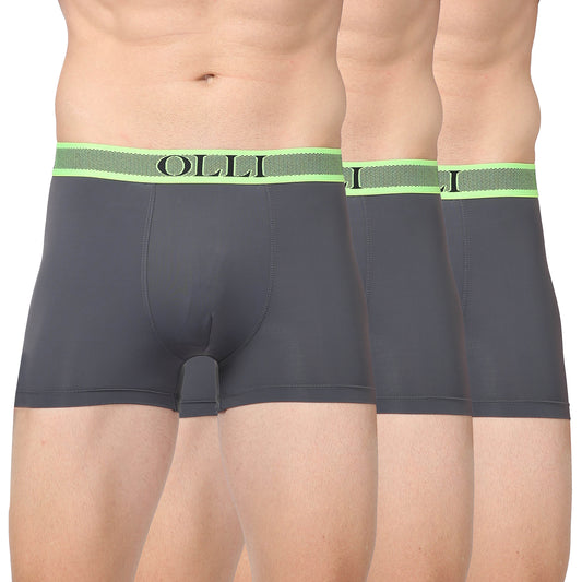 Men's Grey Microfiber Polyamide Elastane Stretch Trunk (Pack of 3)