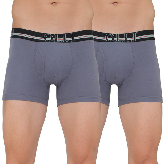 Men's Grey Super Combed Cotton Rib Solid Trunk (Pack of 2)