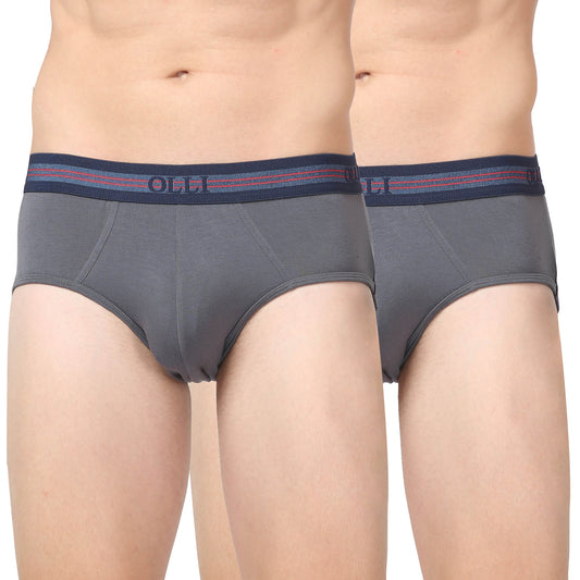 Men's Grey Micro Modal  Elastane Stretch Brief (Pack of 2)