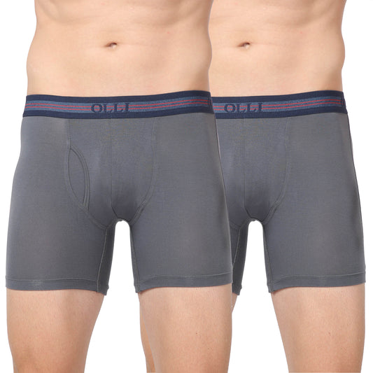 Men's Grey Micro Modal  Elastane Stretch Boxer Brief (Pack of 2)