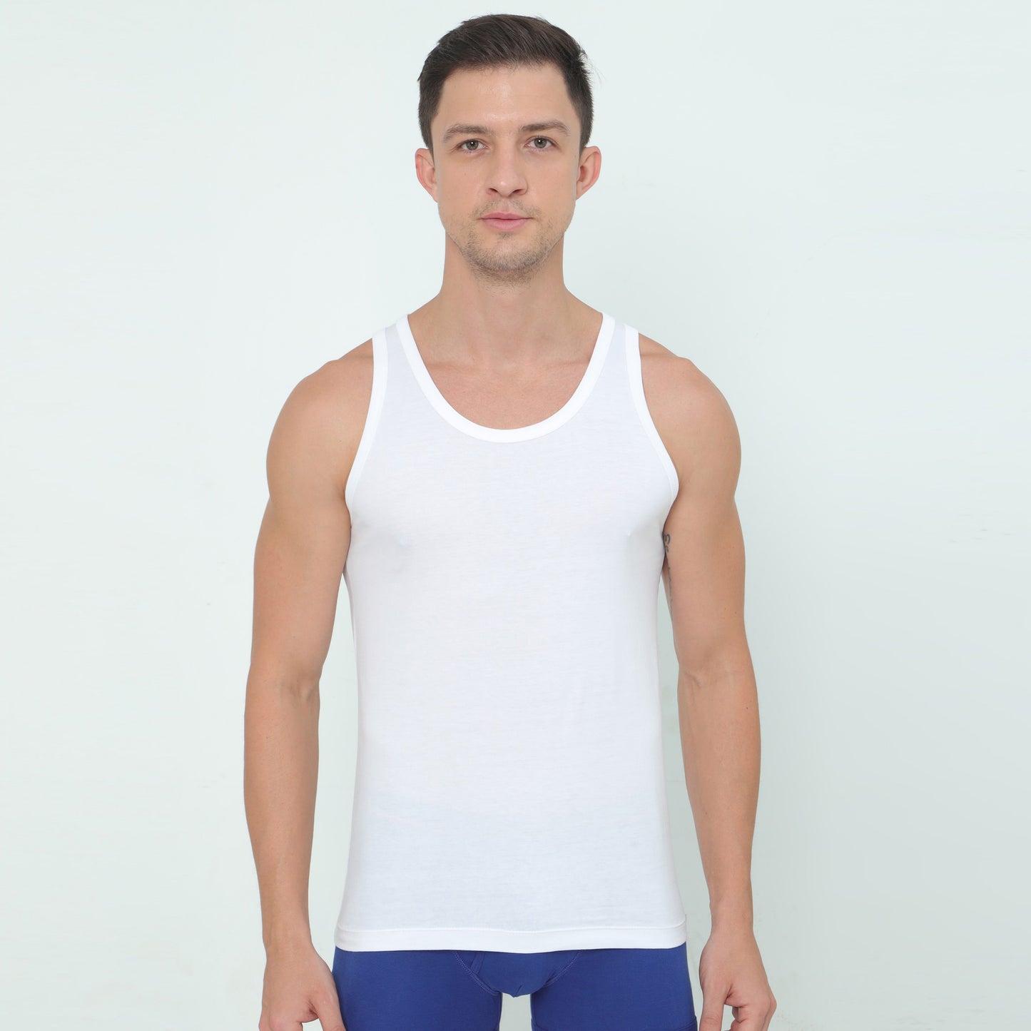 Men's Super Combed White Cotton Round Neck Sleeveless Vest