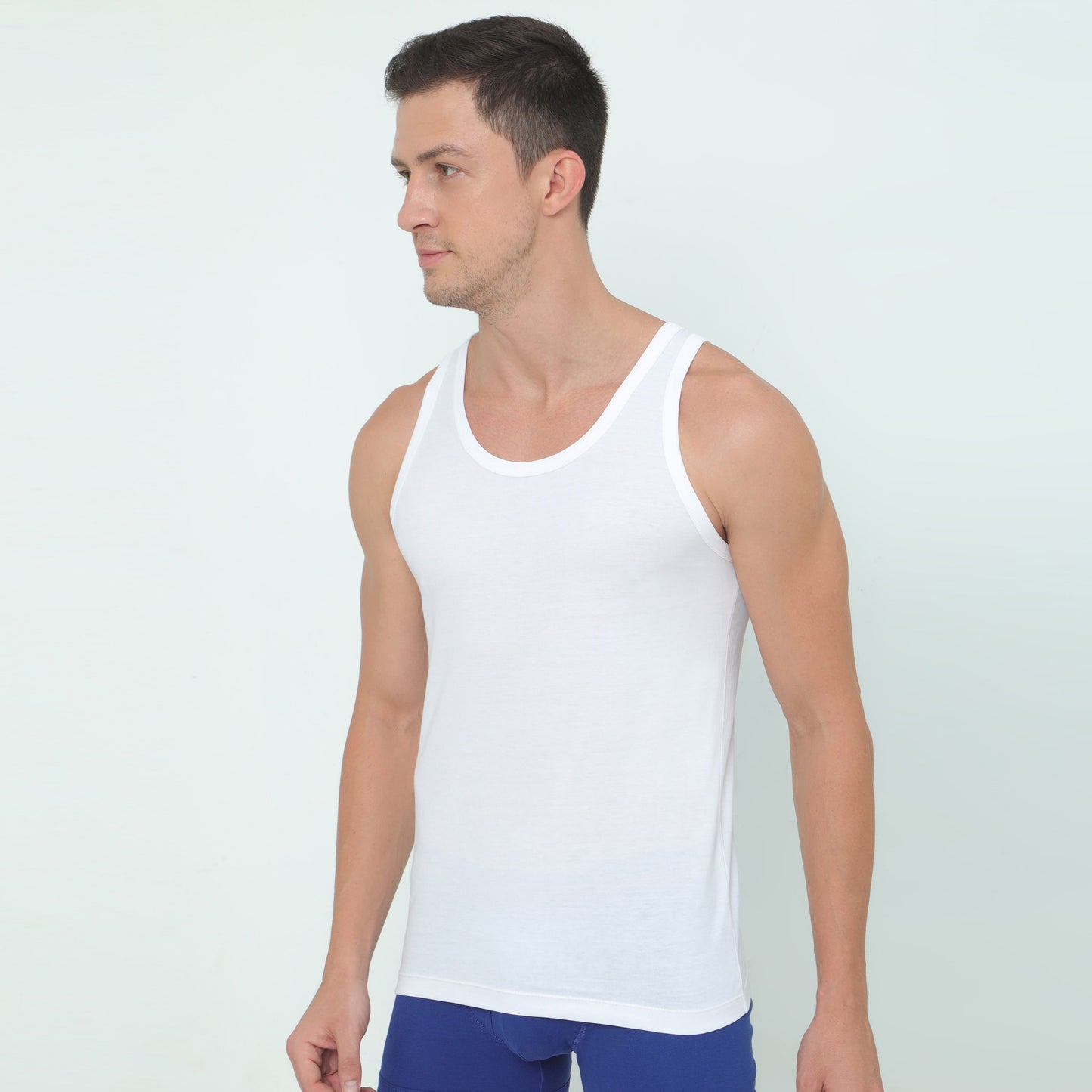 Men's Super Combed White Cotton Round Neck Sleeveless Vest