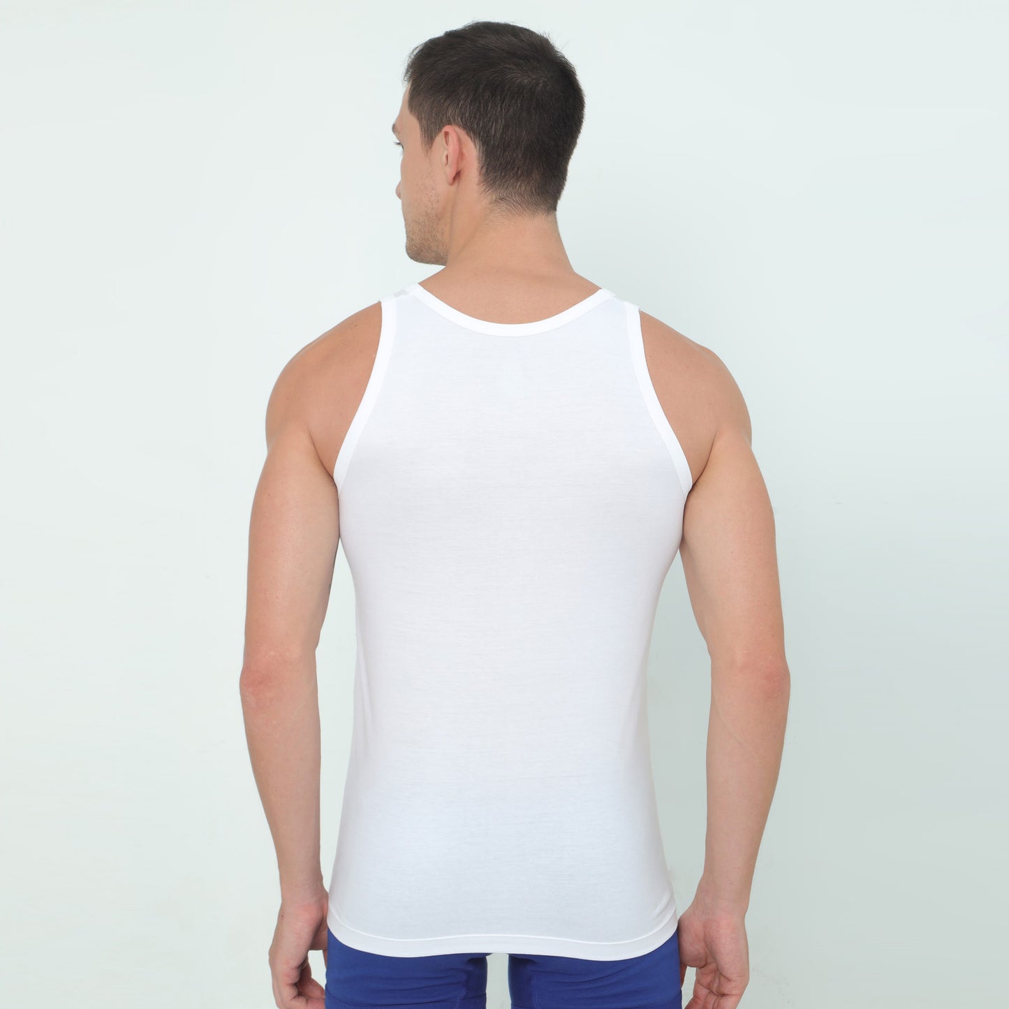 Men's Super Combed White Cotton Round Neck Sleeveless Vest