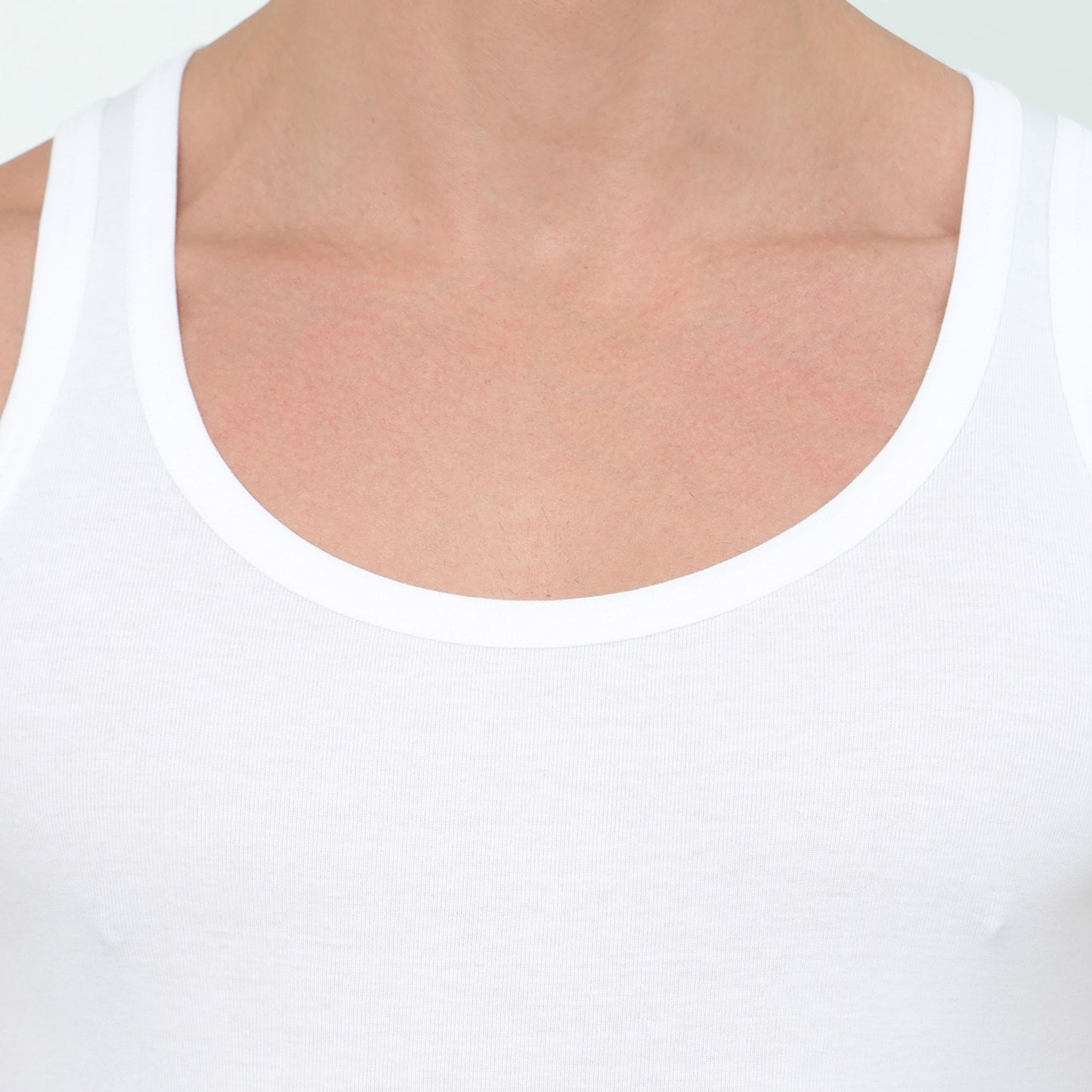 Men's Super Combed White Cotton Rib Round Neck Sleeveless Vest