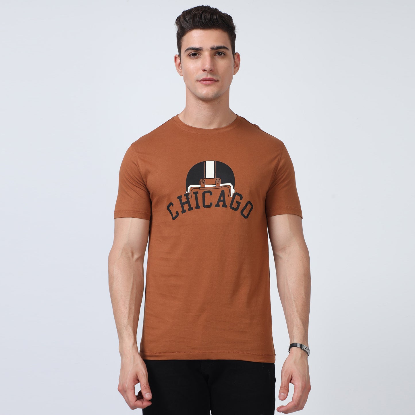 brown round neck t shirt