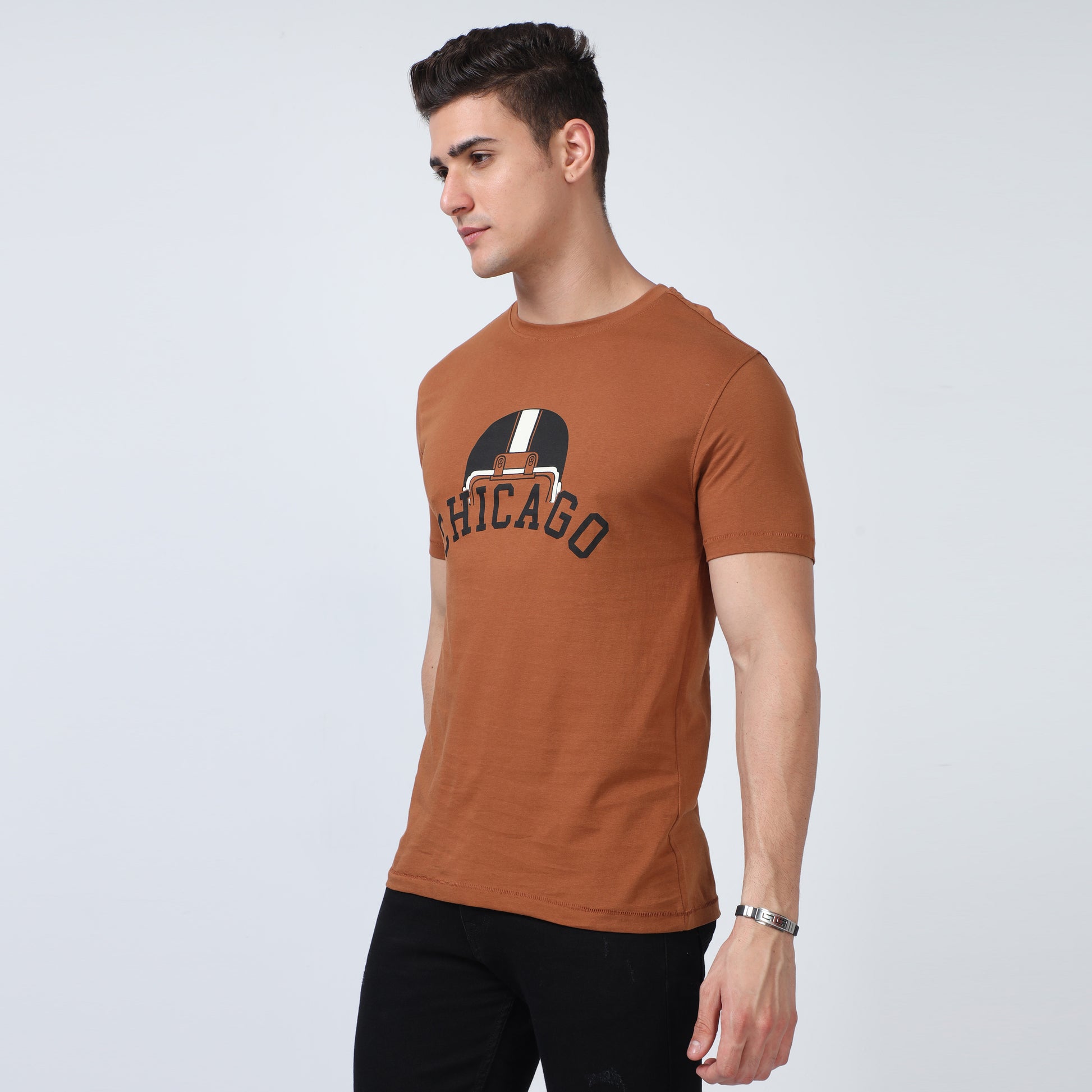 brown round neck t shirt
