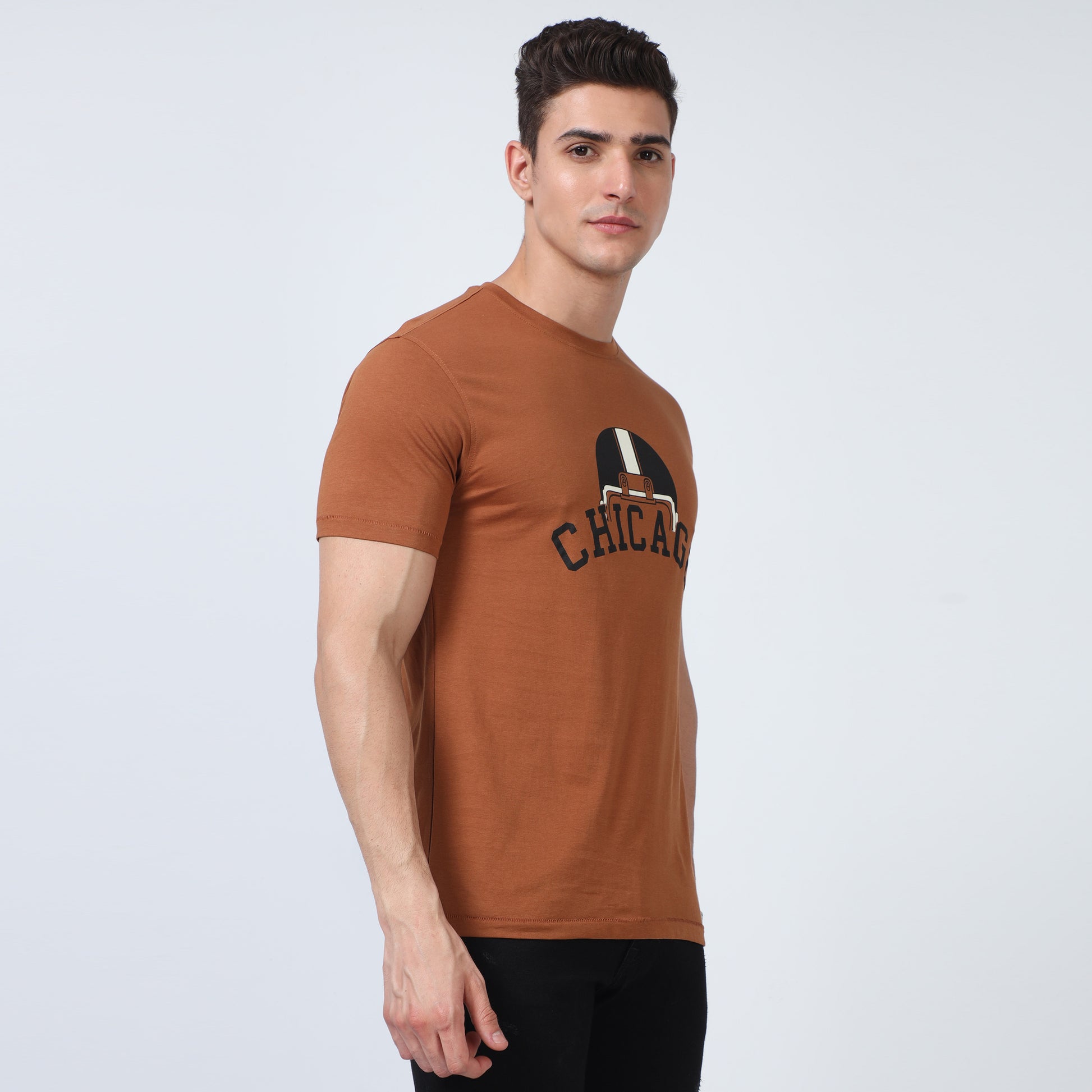 brown round neck t shirt