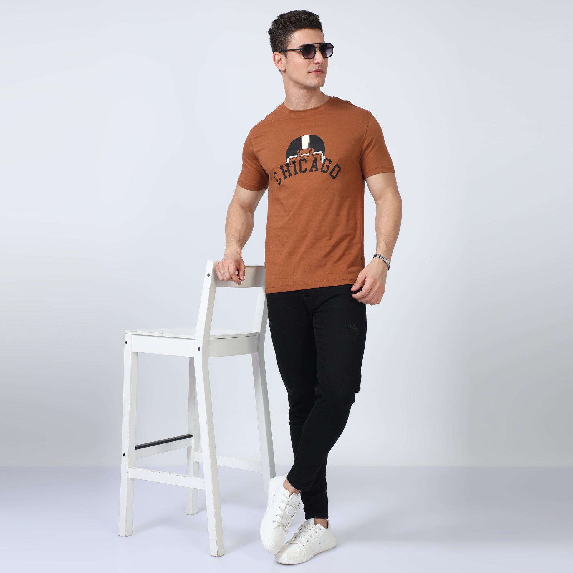 brown round neck t shirt