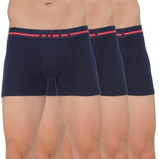 Men's Navy Super Combed Cotton  Rib Solid Trunk (Pack of 3)