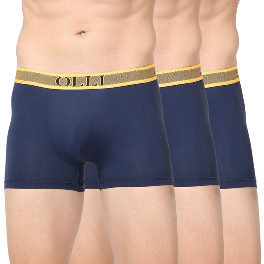Men's Navy Microfiber  Polyamide Elastane Stretch Trunk (Pack of 3)
