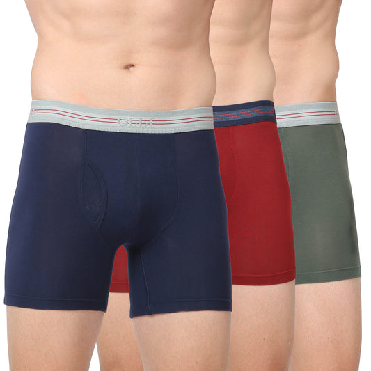 Men's Navy, Rust & Olive Micro Modal  Elastane Stretch Boxer Brief (Pack of 3)