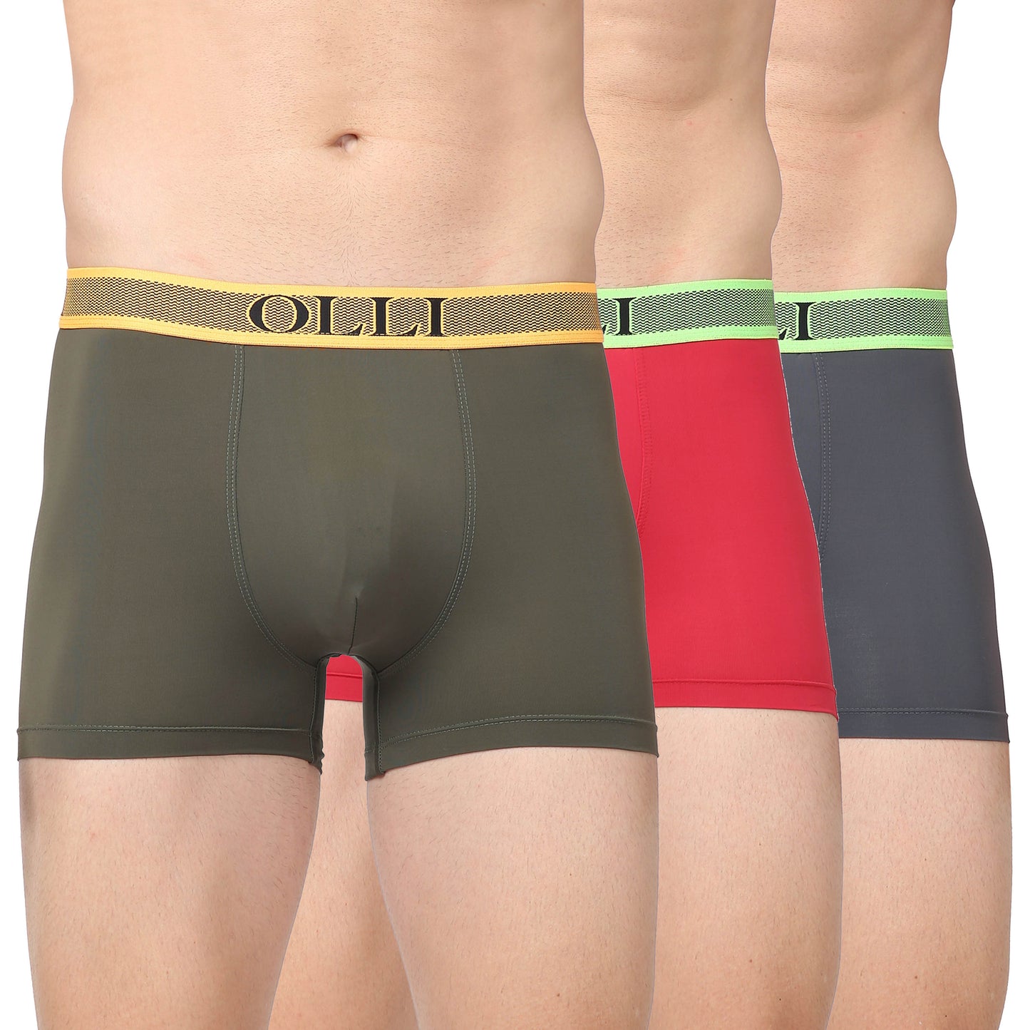 Men's Olive,Maroon & Grey Microfiber  Polyamide Elastane Stretch Trunk (Pack of 3)