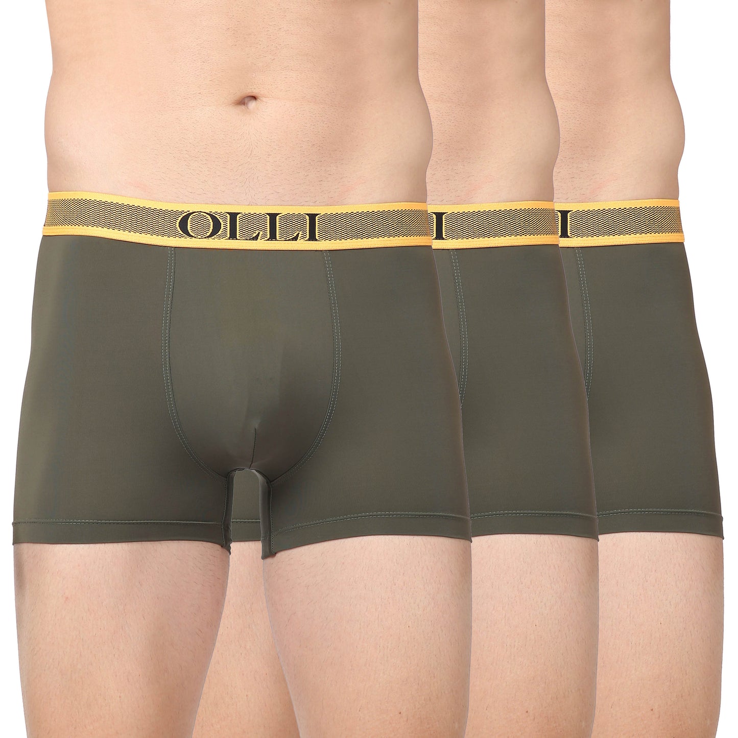 Men's Olive Microfiber  Polyamide Elastane Stretch Trunk (Pack of 3)