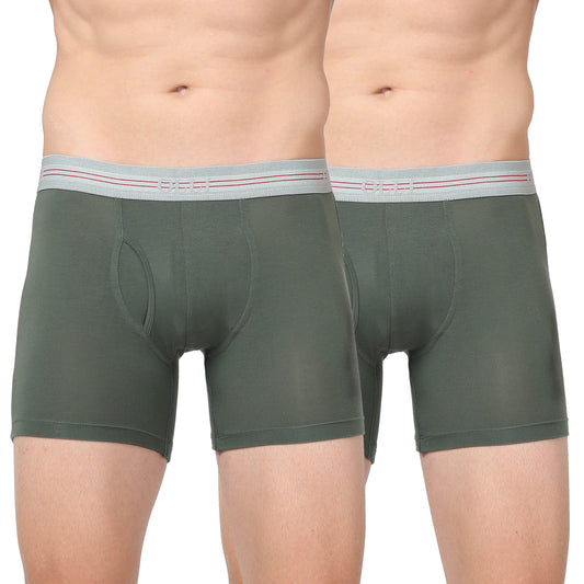Men's Olive Micro Modal  Elastane Stretch Boxer Brief (Pack of 2)