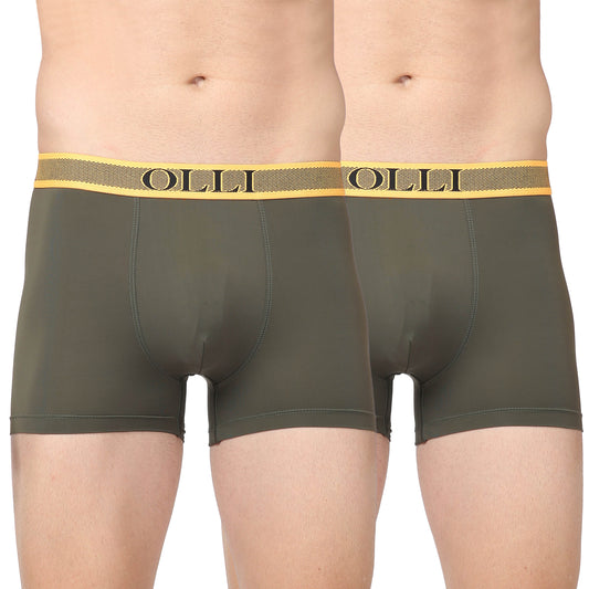 Men's Olive Microfiber Polyamide Elastane Stretch Trunk (Pack of 2)