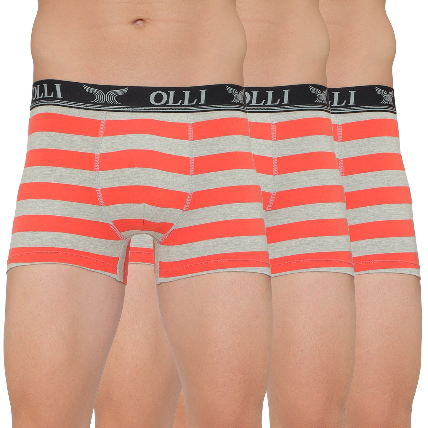 Men's Orange & Grey Mel Super Combed Cotton Rib Solid Trunk (Pack of 3)
