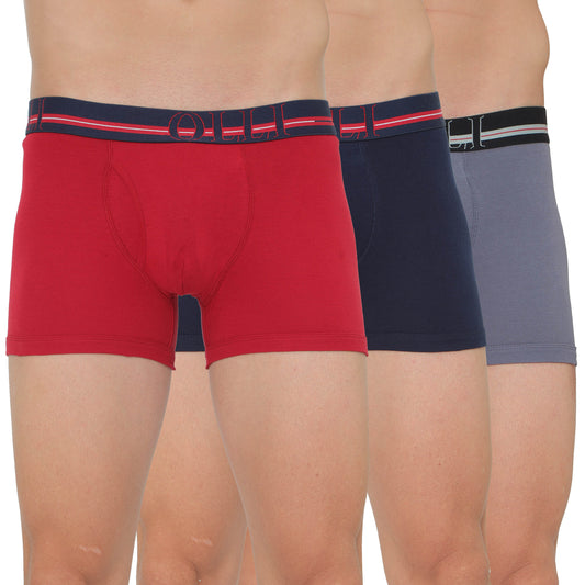 Men's Red, Navy & Grey Super Combed Cotton  Rib Solid Trunk (Pack of 3)