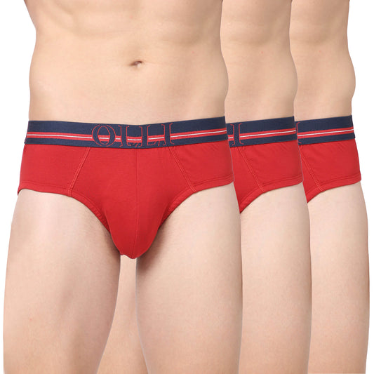 Men's Red Super Combed Cotton  Rib Solid Brief (Pack of 3)