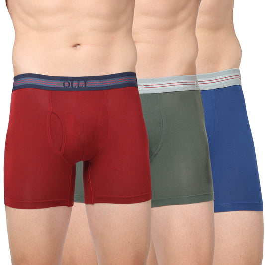 Men's Rust, Olive & Blue Micro Modal Elastane Stretch Boxer Brief (Pack of 3)