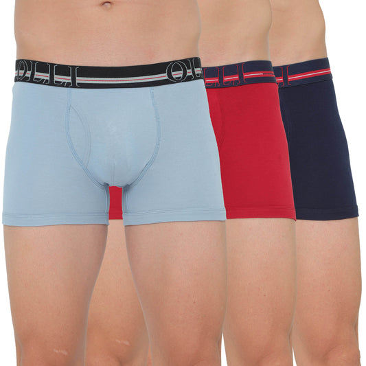 Men's Sky Blue, Red & Navy Super Combed Cotton Solid Trunk (Pack of 3)