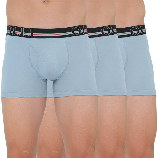 Men's Sky Blue Super Combed Cotton Rib Solid Trunk (Pack of 3)