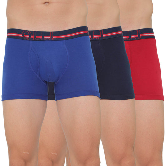 Men's Swiss Blue, Navy &  Red Super Combed Cotton Solid Trunk (Pack of 3)