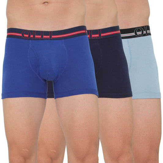 Men's Swiss Blue, Navy & Sky Blue Super Combed Cotton  Solid Trunk (Pack of 3)