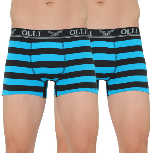 Men's  Turquoise & Black Super Combed Cotton Rib Solid Trunk (Pack of 2)