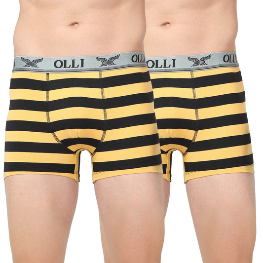 Men's Yellow & Black Super Combed Cotton  Rib Solid Trunk (Pack of 2)